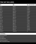 Chart of tap, die, and drill sizes in the Professional 39 Piece Metric Tap And Die Set With Double Layer Storage Case For Internal And External Threads Including M3 To M12 And One Eighth Npt Pipe Tap Coverage A Complete Threading Tool Kit For Mechanics.