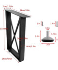 Heavy Duty Beefy Steel X Shape Table Legs 16 Inch Black 2 Pack Adjustable Industrial Coffee Table Supports with screws and foot pad
