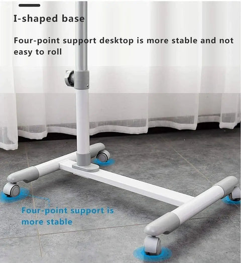 Grab And Go Rolling Sit Stand Desk With Smooth Adjustable Tilt, Portable Standing Lecture Podium For Modern Workspaces, I-shaped base for stability.