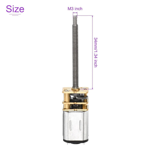 Beefy 6V Micro DC Gear Motor With 298 To 1 Reduction, 30 RPM Output, 34mm Shaft, Metal Gearbox shown with dimensions.