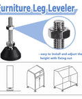 Six Pack M8 Furniture Levelers With Swivel Nylon Anti Slip Bases, adjustable height diagram, for tables and cabinets.