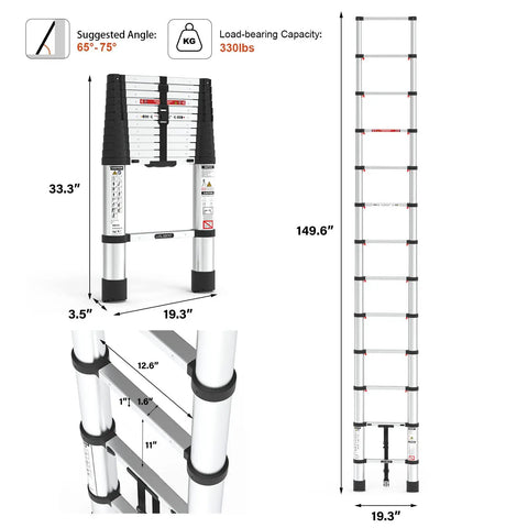Telescoping Multi Use Ladder With One Button Close Anti Pinch And Anti Slip Safety 330 Lb Capacity Six Point Five Feet Portable Space Saving Extension Ladder For Home Garage Maintenance And DIY