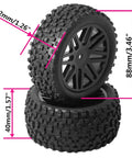 Beefy 88mm 3.46 Inch Off Road RC Tire Set With Sponge Inner And 12mm Hex Wheel Rims For 1 To 10 Scale Buggy Cars Durable Rubber Tires Replacement Black Fit Redcat Tornado Shockwave HPI ExceedRC Kyosho Losi