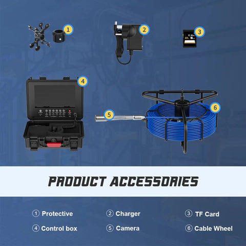 Accessories for Crush Stubborn Blockages Fast With This Heavy Duty 30 Meter Pipeline Inspection Camera including charger and control box