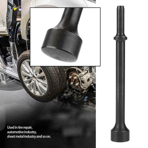 Extended Reach Pneumatic Air Hammer Bit Kit For Auto Body And Sheet Metal And Tire Service shown near car wheel, 7 inch tool