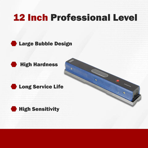 12 Inch Precision Level With Box For Machinists And Toolmakers, 0.0002 Inch Per 10 Inch Accuracy, Carbon Steel Construction