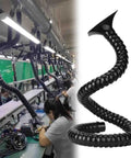 Heavy Duty Flexible Fume Extractor Hose With Rock Solid Suction Hood And No Sweat 360 Adjustable Bending Arm For Shop Smoke Dust And Fast Air Extraction Black in a workshop setting.