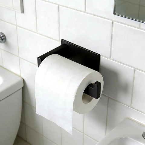 Self Adhesive Stainless Steel Toilet Paper Holder Matte Black Finish No Drill Easy To Install Rustproof Paper Roll Rack