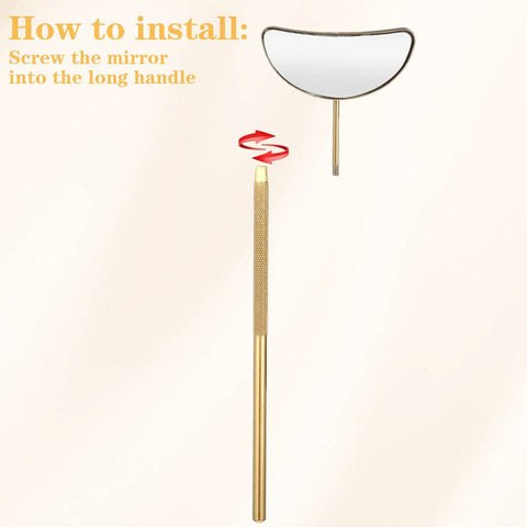 2 Pack Lash Mirror For Eyelash Extensions, Pro Grade Stainless Steel Half Moon Mirrors For Lashes, detachable mirror and long handle