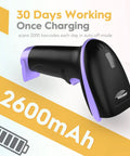 Long Range Wireless 1D Barcode Scanner With USB Receiver, No Cords Needed Laser Handheld Reader For Store, Violet