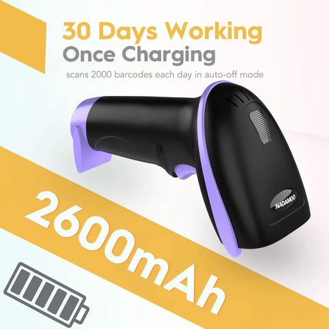 Long Range Wireless 1D Barcode Scanner With USB Receiver, No Cords Needed Laser Handheld Reader For Store, Violet