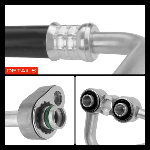 Solid A/C Suction And Discharge Line Hose Kit For Dodge Ram 2500 3500 2006 2007 2009 5.9L 6.7L Diesel detailed connection view
