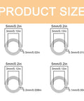 Diagram showing sizes of M3x5mm Steel Shim Washer Set, 48Pcs Ultra Thin Spacers with 0.1mm, 0.2mm, 0.3mm, and 0.5mm thickness.