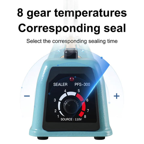 Top Shelf 12 Inch Manual Pulse Sealer Heavy Duty All Steel Gear For Plastic And Shrink Bags Adjustable Temperature Dial, control panel view.