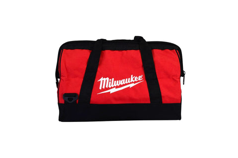 Battle Tested 18 Volt Cordless Impact Wrench With Half Inch Friction Ring Drive And Variable Speed Trigger For Knuckle Busting Auto Work And Heavy Garage Tasks Featuring Slip Proof Rubber Overmold Grip And Punchy LED Light in a red Milwaukee tool bag.