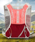 Lightweight Running Vest Hydration Backpack with Breathable Mesh Back Reflective Outdoor Daypack, pink in mountain setting