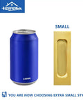 2 Pack 120Mm Flush Sliding Door Pulls Recessed Finger Pulls in brushed gold next to a blue 330ml can for size comparison