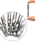 Six Piece Drill Tap Combination Bit Set With 1/4 Inch Hex Shank For 1/8 To 3/8 Inch Sizes HSS 4341 High Speed Steel