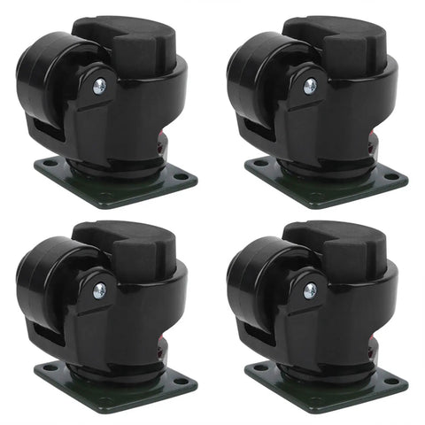 Heavy Duty Adjustable Leveling Casters With Ratchet Handles For Rock Solid Stability And Easy Rolling Of Workbenches Shop Gear And Big Machinery Four Pack, black industrial casters with sturdy wheels.