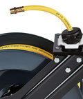 Beefy Heavy Duty Steel Retractable Hose Reel For Air And Water Three Eighths Inch By Fifty Feet Hybrid Polymer Hose Max 300 PSI