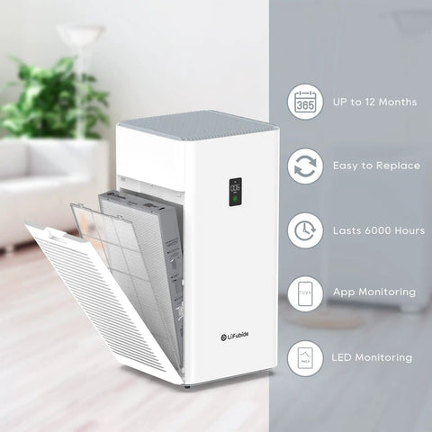 Y1000 Air Purifier Replacement Filter 2-In-1 H13 True HEPA and Activated Carbon Set 2-Pack shown with air purifier features