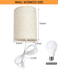 Plug In Wall Sconce Set of Two With 3 Color Modes Warm White Soft White Daylight White Industrial Vintage Vibe Wall Lights With On Off Switch For Bedroom Living Room Hallway Porch showing beige linen shade and included bulb