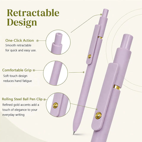 Close-up of retractable design in 7 Pack Gel Pens 0.5mm Quick Dry Black Ink for smooth writing, office and school supplies.