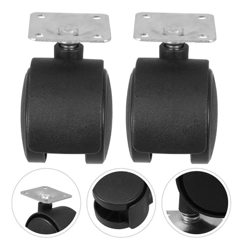 4pcs Inch Swivel Plate Casters for Rolling Chairs and Office Furniture black plastic wheels with metal plates, ideal for furniture mobility.