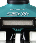 Kickass 36V Brushless Angle Grinder And Cut Off Tool With 9 Inch Blades showing dual 18V battery connections and brushless motor.