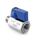 Mini Ball Valve Set Two Pack One Quarter Inch NPT Female To Male Stainless Steel Shutoff Valves 304 Stainless Steel Durable Corrosion Resistant Ideal For Pipe Connections And Flow Control with blue handle
