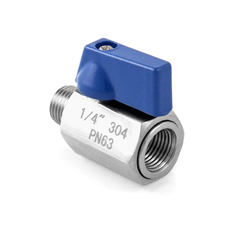 Mini Ball Valve Set Two Pack One Quarter Inch NPT Female To Male Stainless Steel Shutoff Valves 304 Stainless Steel Durable Corrosion Resistant Ideal For Pipe Connections And Flow Control with blue handle
