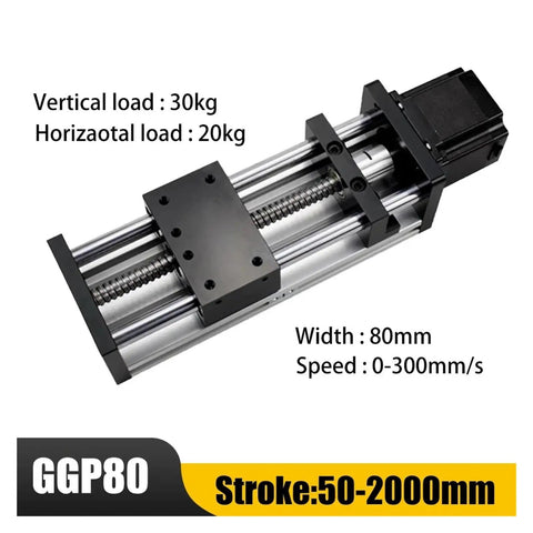 No Fuss Heavy Duty Electric Linear Rail Guide With Precision Ballscrew Slide And Quick Setup Manual Sliding Table Assembly for Science Research and Shop Jobs, shown with specs.