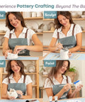 Collage showing steps to mold, sculpt, sand, and paint with Beginner Pottery Kit With Air Dry Clay 4.4 Lbs And 2Kg Modeling Clay
