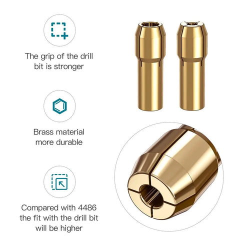 10 Piece Drill Chuck Collet Kit Replacement 4485 For Dremel Brass Quick Change Rotary Drill Collets close-up with durable brass design
