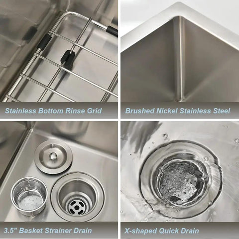Stainless Steel Undermount Bar Sink 15x17 Inch Small Wet Bar, 16 Gauge SUS304 Brushed Nickel Finish details and features