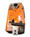 Kickass High Speed Electric Damper Actuator SF24ASR For HVAC Zone Control, orange actuator with mounting and settings details.