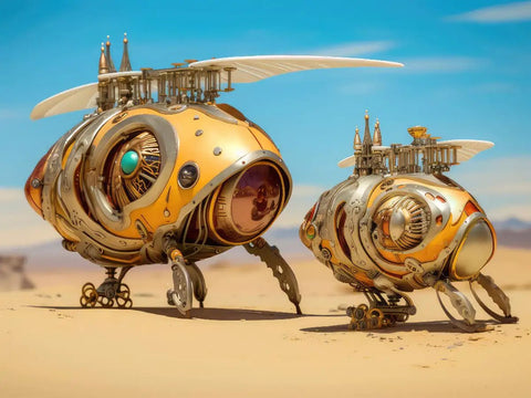 Airship Fantasy Jigsaw Puzzle For Adults, Teens, And Kids 14 Plus, Totally Relaxing Brain Boosting Entertainment That Expands Focus And Creativity, The Go To Gift For Casual Puzzlers, Beginners, And Puzzle Pros - Steampunk airship scene in a desert landscape.