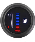 Universal 52mm Fuel Level Gauge With 2 Inch LED Display, 12V And 24V Ready, Compatible With 0 To 190 Ohm, 98 To 8 Ohm, 565 To 33 Ohm, Or 0 To 90 Ohm Senders, Anti Vibration Needle For Stable, Accurate Fuel Readings Across Cars And Rigs. Black 52mm fuel gauge with LED fuel bars and E-F marking