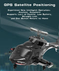 Indoor RC Copter For Adults With GPS 2.4GHz 9CH Flybarless Stability featuring GPS satellite positioning in urban skyline