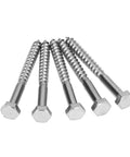 Half Thread Wood Hex Lag Self Tapping Screws M6x60mm in A2-70 Stainless Steel for pro grade heavy duty durability, front view