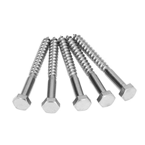 Half Thread Wood Hex Lag Self Tapping Screws M6x60mm in A2-70 Stainless Steel for pro grade heavy duty durability, front view