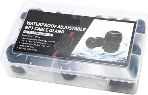 76Pcs Cable Gland Joint Kit Waterproof Adjustable Nylon shown in clear box packaging