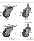 Low Noise 1.5-2 Inch Silent Caster Wheels With 304 Stainless Steel Frame Brake Option dimensions and design details