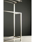 Close-up of Edenscape Freestanding Towel Rack in Brushed Nickel with solid steel frame, showing triple towel bar design.