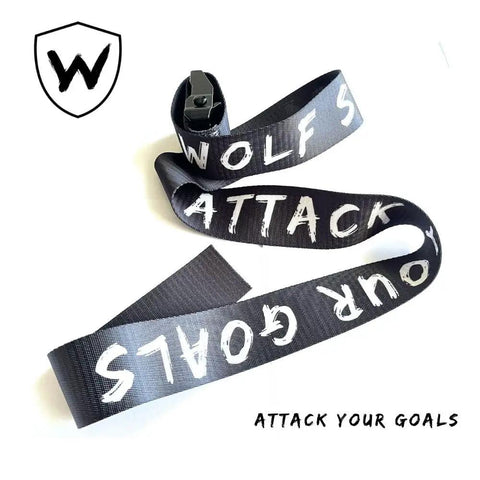 Nordic Curl Strap Heavy Duty Leg Curl Attachment with 'Attack Your Goals' text and buckle, no-slip material, 1000 lbs capacity