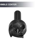 Thimble center for wood lathe, black metal with conical tip, front view