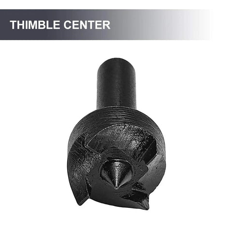 Thimble center for wood lathe, black metal with conical tip, front view