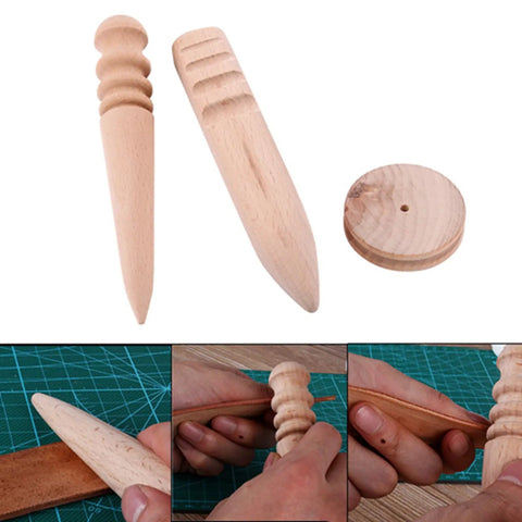 Multi Size Wood Leather Edge Burnisher And Slicker Set, solid unfinished polish sticks for zero varnish transfer close up.