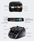 Business Grade Cash Counting Machine Automatic Currency Counter With Smart Fake Bill Scanner showing buttons, display, and detailed parts.