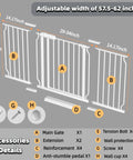 Diagram of adjustable baby gate parts for extra wide walk through baby gate with door 67 to 71.5 inch wide pressure mounted no drill metal auto close gate for stairways and doorways indoor outdoor safe gate for toddlers and pups.